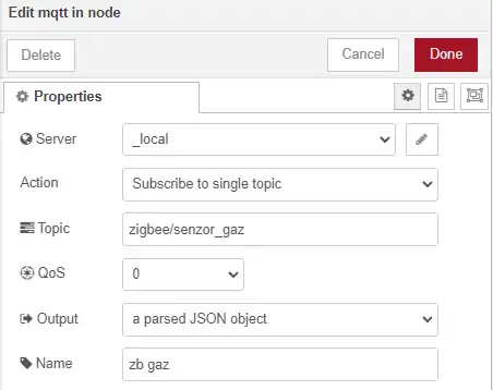 nod intrare MQTT index gaz mod JSON