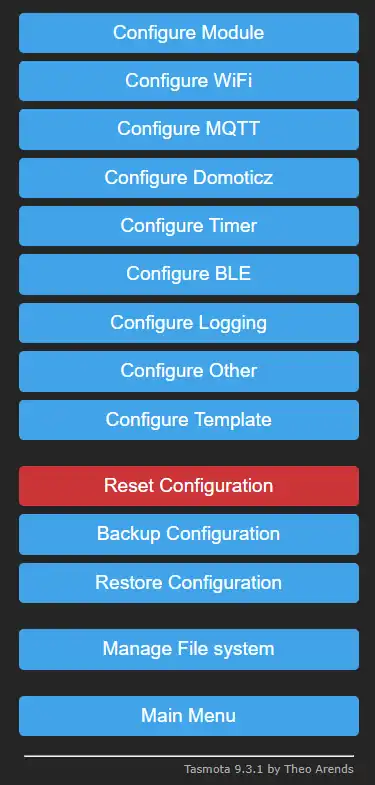 meniu configurare Tasmota