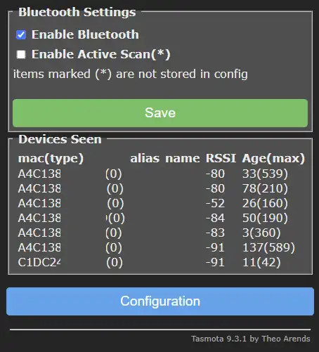 meniu configurare BLE